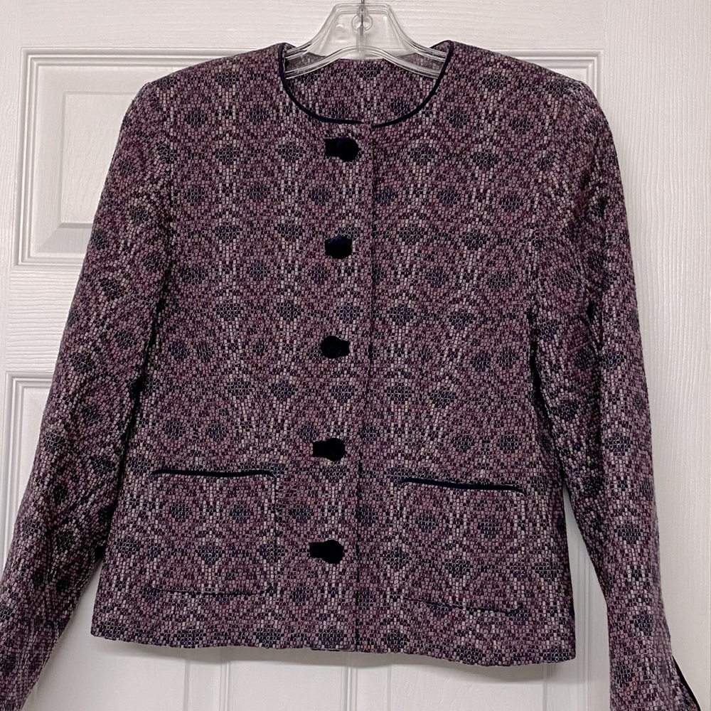 Pendleton 100% Virgin Wool Purple Print Lady Jacket Velvet Buttons Sz 4